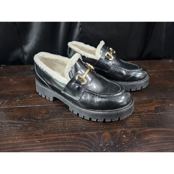 Steve Madden Lando-F Black Patent Leather Faux Fur Lined Loafer/Sz. 7.5M - Picture 3 of 10